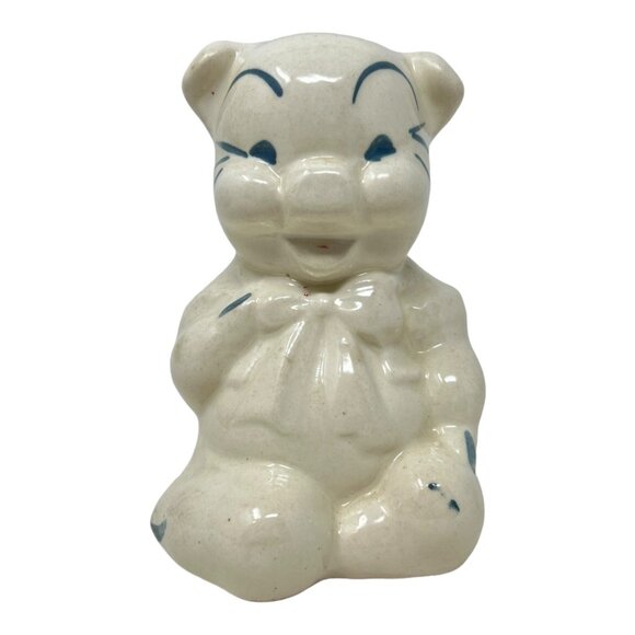 Ceramic Piggy Bank Vintage 1950-60s Anthropomorphic Pig Bow Tie Two - Picture 1 of 7
